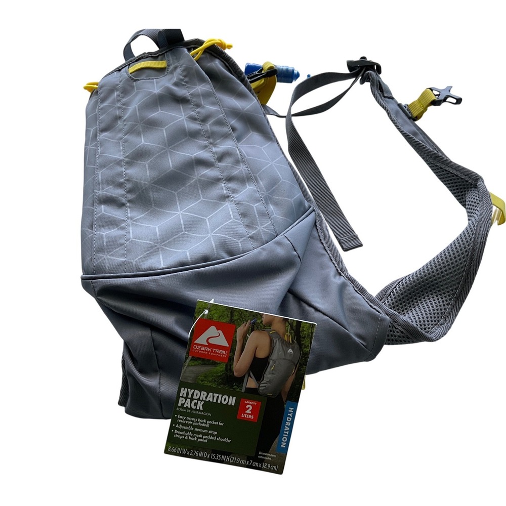 Ozark Trail 2L Hydration Pack Gray Yellow Hiking Backpack Reservoir New